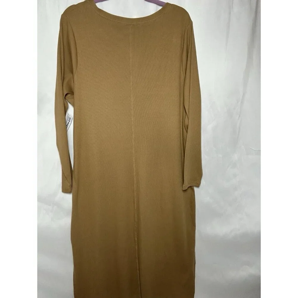 Old Navy Ribbed Knit Midi 3X Dress V Neck Long Sleeve Front Button w/Side Slits - Picture 2 of 11
